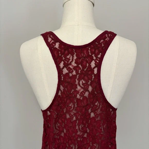 Aritzia Wilfred Dark Red Sheer Lace Tank Top - Picture 7 of 10